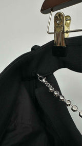 Area Back-cut out crystal chain Wide Pants