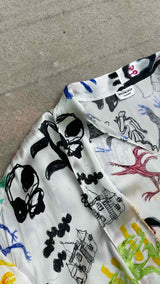 Balenciaga Artist Doodle Graphic Satin Oversized Blouse
