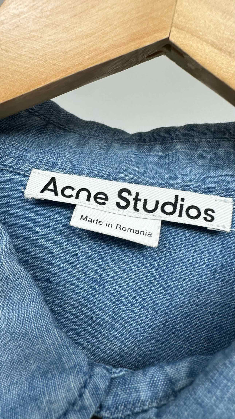 Acne Studios Back Logo Stamp Denim Linen Shirt