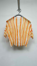 Issey Miyake S/S Pleated Striped Sheer Mock-neck Top