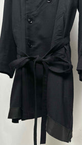 Y's BANG ON Leather Trim Oversized Bottom Side-zip Trench Coat