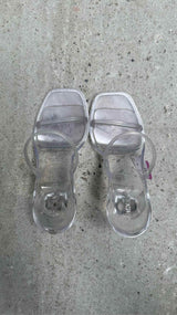 Amina Muaddi Clear Burito Heel Sandals
