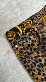 Versace Jeans Couture Leopard Baroque Velvet Flare Pants