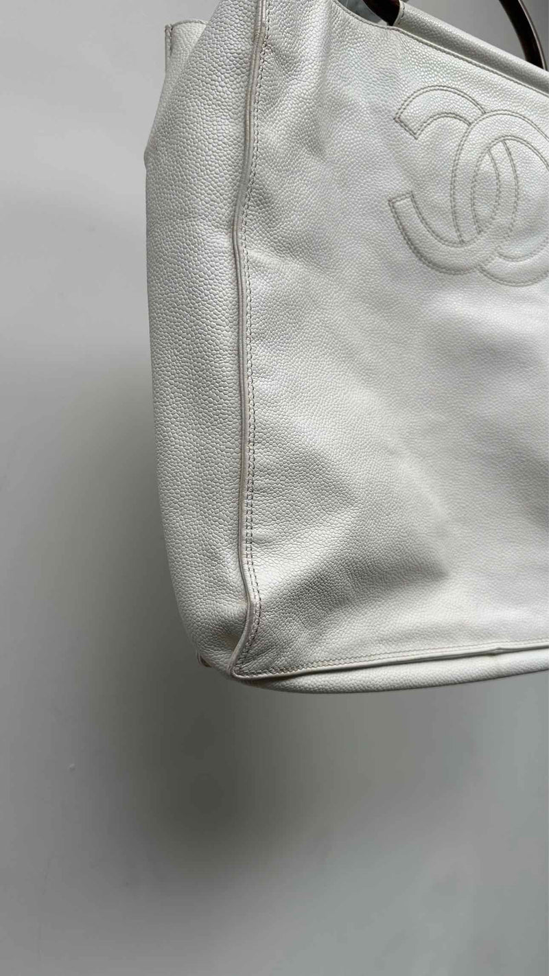 Chanel CC Caviar Wood Tote Bag