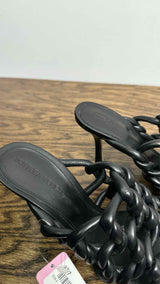 Bottega Veneta Square-Toe Inter-Woven Stretch Heel Sandals
