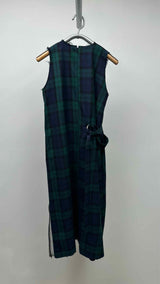 Sawa Takai N/S Pleats Layered Belted Check Belted Dress