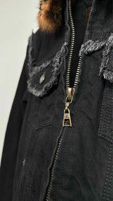 Louis Vuitton Fringed-seam Leopard-fur-collar Quilted-lined Denim Jacket