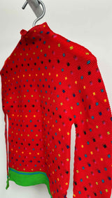 me Issey Miyake L/S Waffle Pleated Printed Mock-neck Top