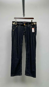 D&G Sequin Logo Waist Flare Waxed Jeans