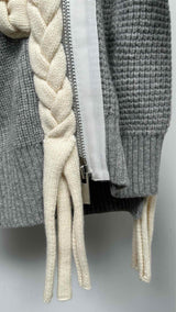 Sacai High-Neck Fur-Sleeve Asymmetrical Zip-Detail Sweater