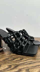 Bottega Veneta Square-Toe Inter-Woven Stretch Heel Sandals