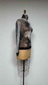 Jean Paul Gaultier Distressed High-neck Printed Mesh L/S Top