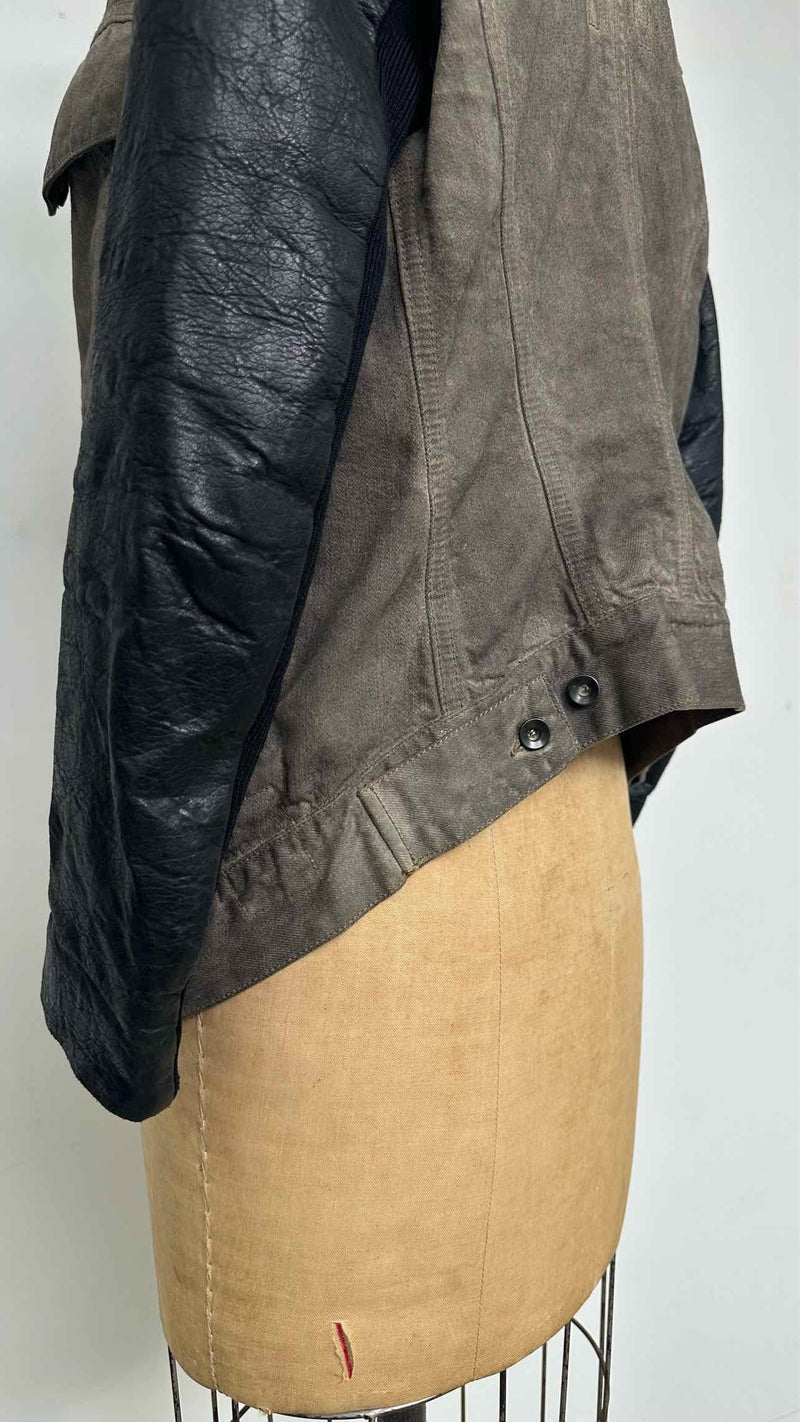 DRKSHDW Leather Sleeve Waxed Denim Jacket