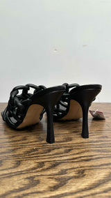 Bottega Veneta Square-Toe Inter-Woven Stretch Heel Sandals