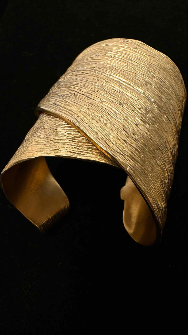 Saint Laurent Leaf Chunky Cuff Brass Bracelet