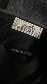 Hermes Leather-waist Herringbone Wide Pants