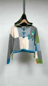 Yan Yan Knits Checked Stand-collar Pullover Sweater