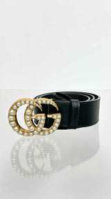 Gucci Pearl-GG-buckle Leather Belt
