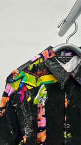 Comme Des Garcons Homme Plus Faux-leather Velvet Hybrid Printed Coach Jacket