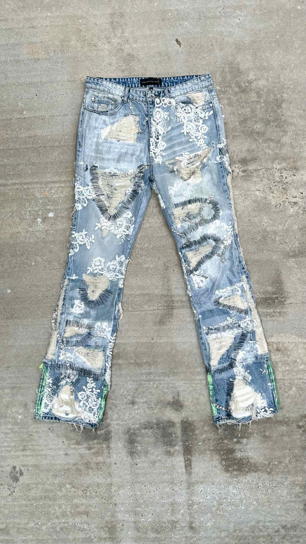 Who Decides War Metal-lace Straped Distressed Jeans