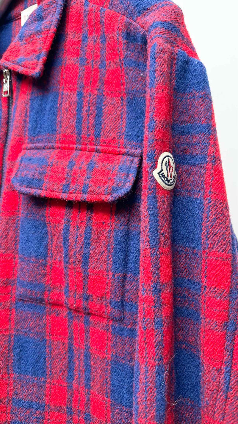 Moncler Zip-up Plaid Wool Shirt Jacket