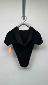 Alaia S/S Open-Neck Hooded Knit Top