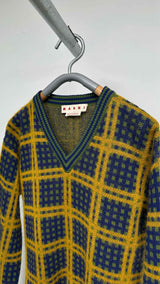 Marni Checked V-Neck Plaid Sweater