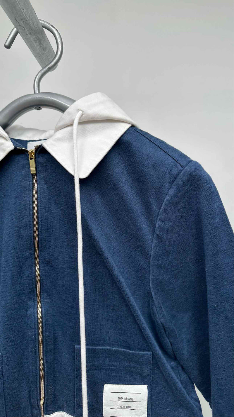Thom Browne Zip-up Two-tone Cropped Hoodie