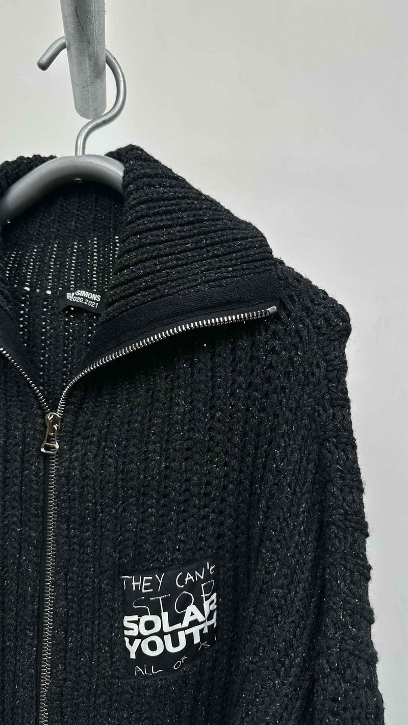 Raf Simons Ribbed Zip-up Patched Cardigan