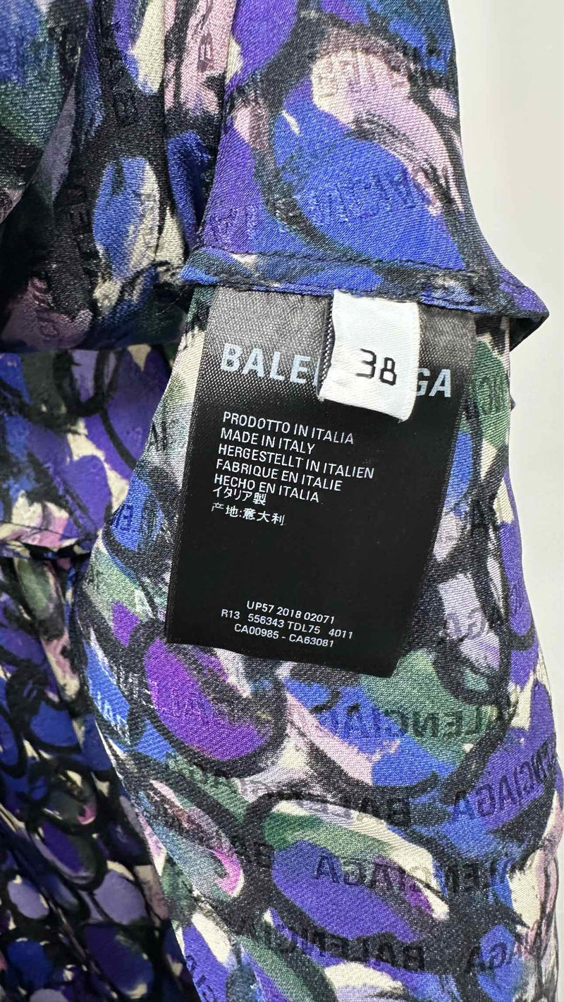 Balenciaga L/S Printed Silk Maxi Dress