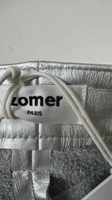 Zomer Rose-Print Metallic Leather Wide Shorts