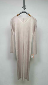 Pleats Please L/S V-neck Pleated Long Dress