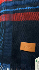 Hermes Plaid Fringe Scarf