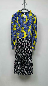 Balenciaga L/S Hybrid Multi-floral Pleated Dress