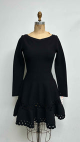 Alaia L/S Laser-cut Skater Dress
