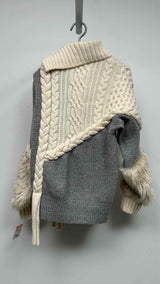 Sacai High-Neck Fur-Sleeve Asymmetrical Zip-Detail Sweater