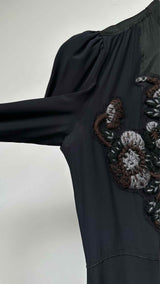 Miu Miu L/S Embroidered Patched Silk Dress