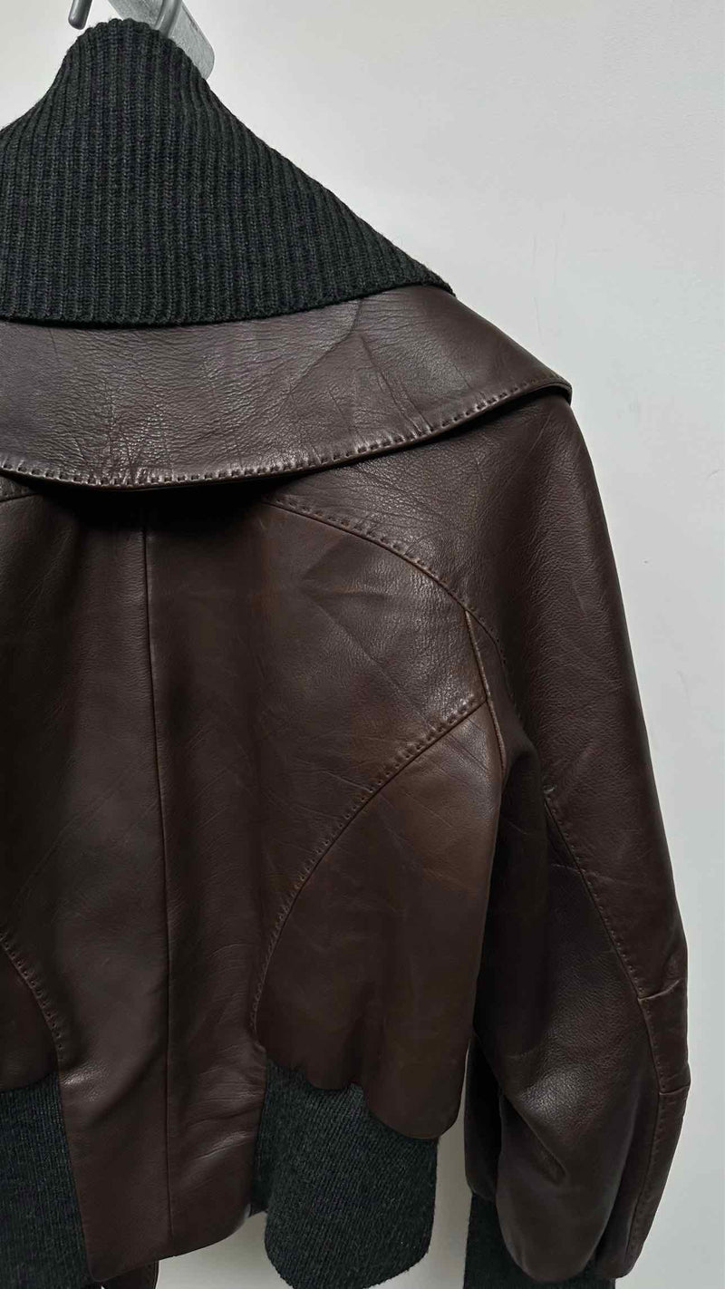 Donna Karan Knit-hybrid Shawl-collar Leather Jacket