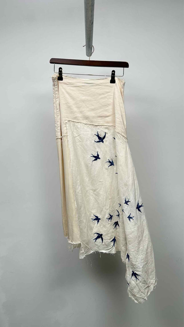 JW Anderson Swallow-embroidered Linen Assymetrical Skirt