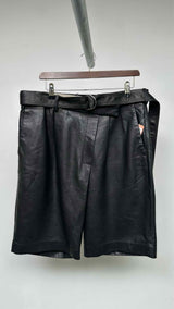 Helmut Lang Belted Leather Wide Shorts