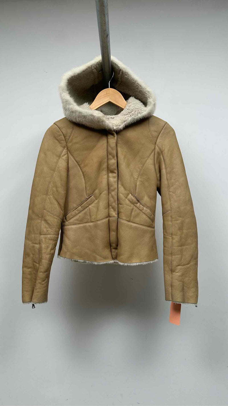 PRADA Hooded Shearling Leather Jacket
