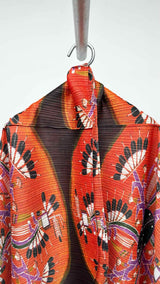 Pleats Please Pleated Printed Long Cardigan