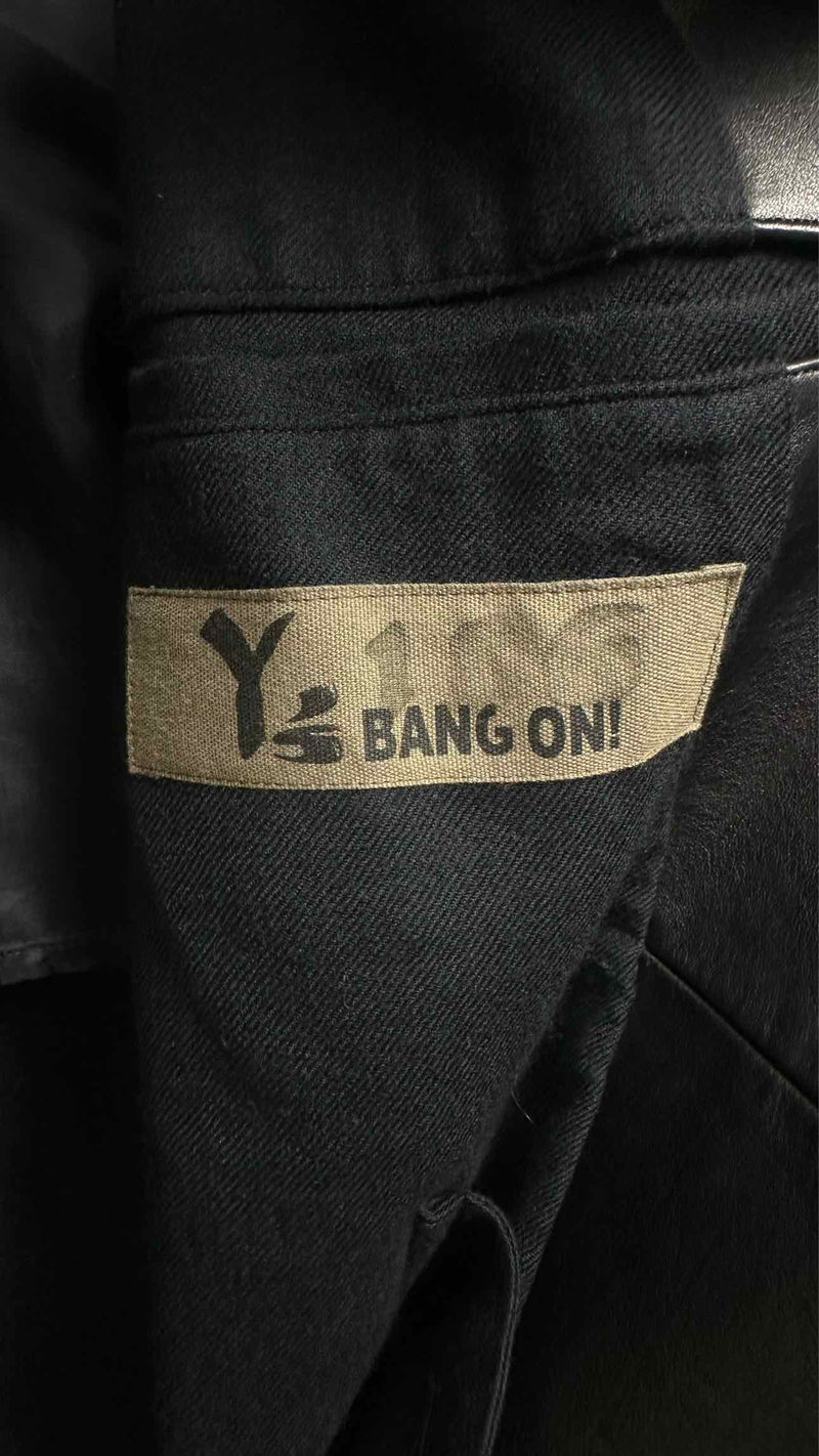 Y's BANG ON Leather Trim Oversized Bottom Side-zip Trench Coat