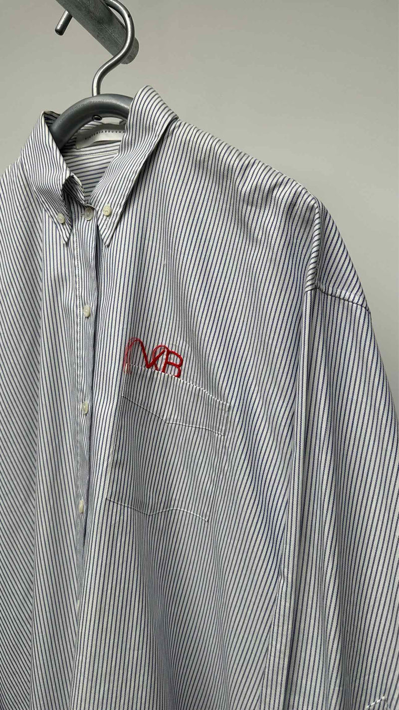 Victoria Beckham L/S Oversized Initial Stripe Embroidered Shirt