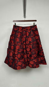 Comme Des Garcons Rose-jacquard Tiered Snap-detailed Skirt