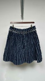 Chopova Lowena Fringe-stripe Denim Skirt