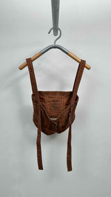Uma Wang Waxed-denim Twist-strap Cropped Corset Top