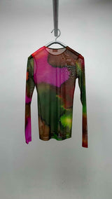 Dries Van Noten L/S Watercolor Print Mesh Top