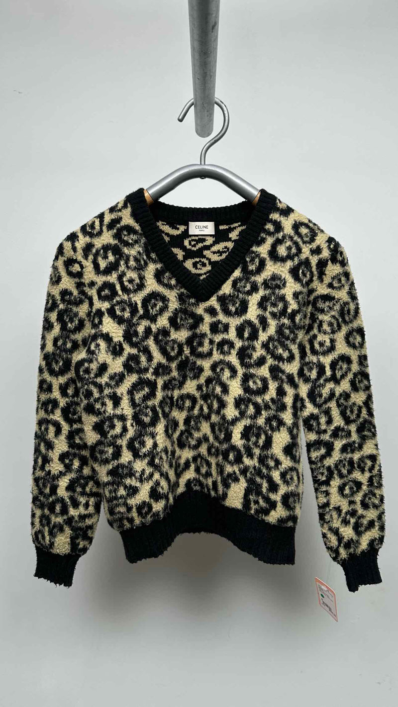 CELINE Inside-out V-neck Leopard Sweater