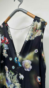 Calvin Klein Collection N/S Chain-cage-deatiled Floral Satin Dress